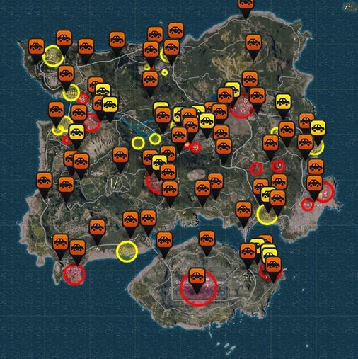 Карта спавна машин в Playerunknown’s Battlegrounds
